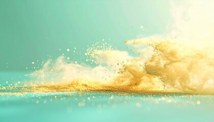 Poster - Dynamic golden dust explosion abstract background digital art bright environment close-up view creative concept for visual impact