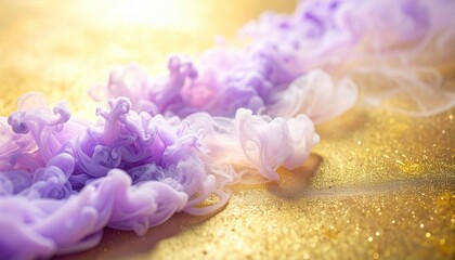 Poster - Captivating swirls of purple smoke and glittering gold particles abstract digital art studio setting soft focus ethereal aesthetic