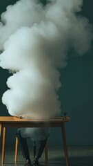 Aufkleber - Businessperson experiencing overwhelming workplace stress, surrounded by expanding white smoke gradually enveloping workspace, symbolizing mental exhaustion and professional burnout