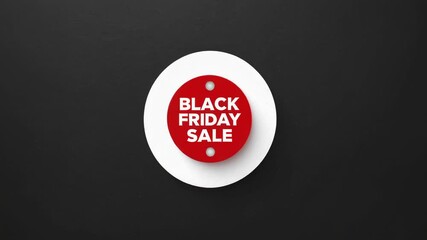Poster - Minimalist black friday sale animation features a red circle with the text black friday sale on a white circle, against a dark background, ideal for promotional content
