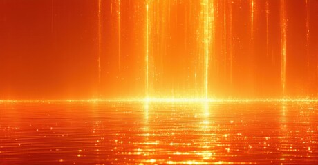 Aufkleber - Bright orange background features vertical light streaks reflecting upon shimmering surface. Warm tones dominate composition.