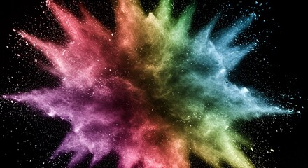 Poster - Explosion of vibrant rainbow-colored powder against a stark black background, creating a stunning visual display of color and artistic effect