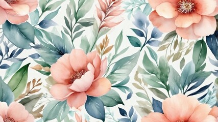 Poster - a floral pattern with vibrant flowers, watercolor painting, art for decoration or background, beautiful flower with green leaf and pastel colors 