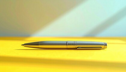 Aufkleber - Elegant silver pen on vibrant yellow surface product photography studio setting minimalist design