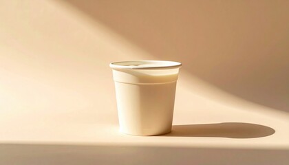 Poster - Minimalist white paper cup in soft natural light photography studio setting simple aesthetic