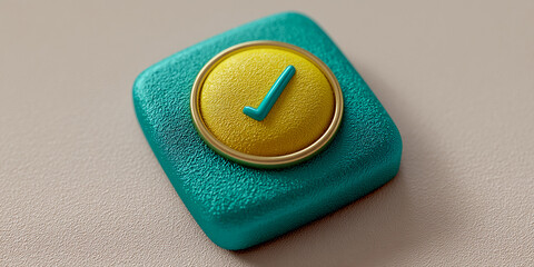 Poster - Teal textured square with yellow circle and teal checkmark, suggesting approval or completion, ideal for app interface or website design