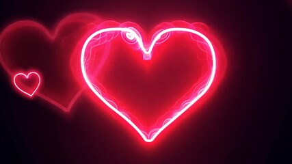 Poster - Neon Heart Background: Glowing Red Love Shapes for Valentine's Day Animation