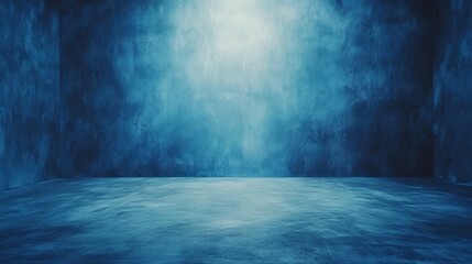 Poster - Dramatic Blue Studio Background Concrete Room Interior Design Texture Wall Photography Backdrop Grunge Modern Elegant Moody Deep Blue Color Space Empty Room dark cool    