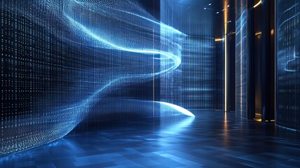 Poster - abstract digital blue wave futuristic interior design modern technology background elegant dark shin