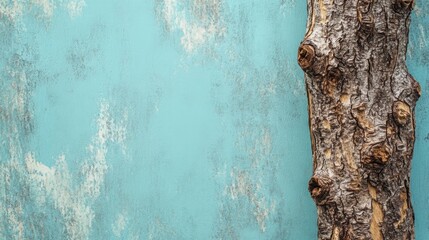Poster - Bright sea blue background with soft brown bark grain accents in the corners, offering a clean and cozy coastal backdrop