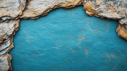 Poster - Sea blue presentation background with light brown bark textures in the corners, perfect for simple, coastal-nature slides