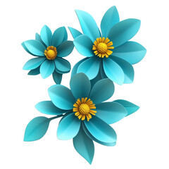 Aufkleber - A trio of serene cyan blossoms, digitally rendered with luminous golden centers on transparency