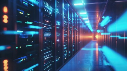 Aufkleber - Server hallway with glowing racks and warm lighting in a tech-driven environment, great for IT services, data management, and futuristic concepts