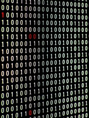 binary code matrix with highlighted digits on black background, classic digital programming aestheti