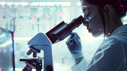 Aufkleber - In a bright laboratory setting, a scientist carefully peers through a microscope. The image captures the intensity of scientific discovery and the precision of medical research, a symbol of innovation