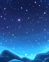 Wall Mural - A vibrant night sky, filled with twinkling stars above a silhouette of softly glowing, rounded mountains