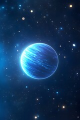 Wall Mural - Glowing blue planet in a dark, starry expanse.  Intricate cloud patterns visible on its surface