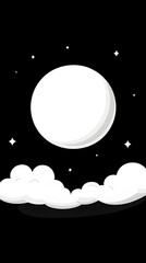 Wall Mural - Full moon shining brightly in a night sky above fluffy clouds, dotted with small sparkling stars