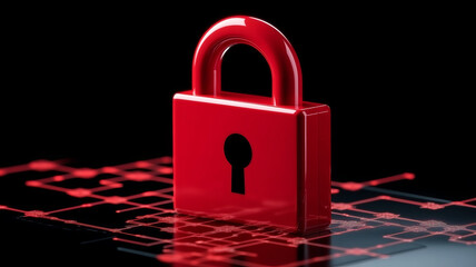 Poster - Digital lock icon in red symbolizes security and protection in modern context