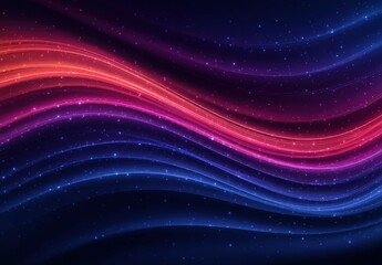 Fototapete - Vibrant neon waves and glowing lines flow through a starry dark background, creating a futuristic abstract digital scene.