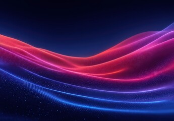 Poster - Abstract digital waves in vibrant red, pink, and blue colors flow across a dark background, creating a futuristic and dynamic visual effect.