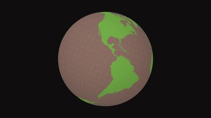 Poster - Spinning planet. Tilted sphere view. Fast speed Earth rotation. Solid color style. World map with dense graticule lines on dark background. Appealing animation.