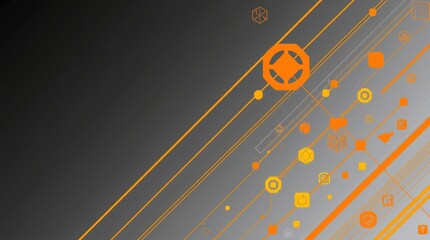 Poster - Abstract geometric design with orange and gray shapes on a dark background