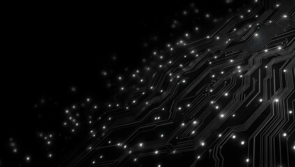 Poster - A dark abstract image of a glowing circuit board, highlighting electronic pathways and illuminated connection points.
