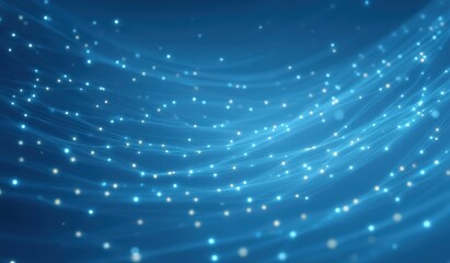Fototapete - Flowing blue lines and glowing dots create an abstract digital background, evoking a sense of technology, data flow, and connectivity.