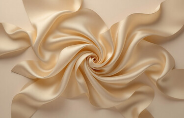Leinwandbilder - Swirling beige silk fabric creates a mesmerizing, abstract floral pattern.  The luxurious texture and soft folds are elegantly displayed.