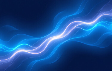 Leinwandbilder - Glowing blue and white abstract waves flow dynamically across a dark background, creating a vibrant energy pattern.