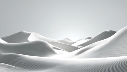Poster - Minimalist abstract landscape with soft, white, wavy dunes under a pale sky, evoking calm and tranquility.