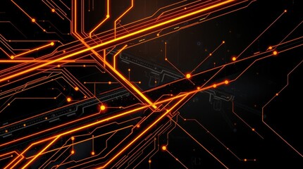 Aufkleber - Glowing orange circuitry lines intersect on a dark background, creating a complex technological pattern