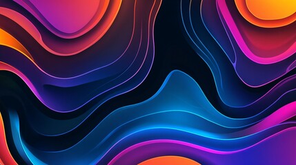 Poster - Abstract Fractal Wallpaper with Deep Blue Vibrant Orange and Glowing Purple Neon Lines Made with Generative AI Technology