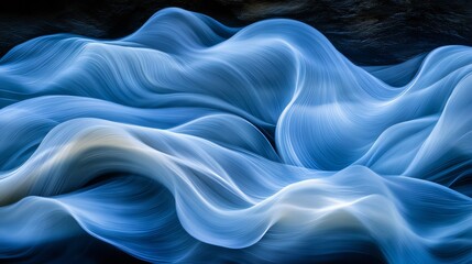 Poster - Abstract Blue and Cream Colored Waves in Overlapping Patterns with Sweeping Motion Made with Generative AI Technology