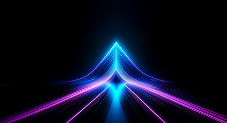 Aufkleber - Glowing neon lines converge into a vibrant, upward-pointing arrow shape against a dark background, creating an illusion of depth and movement.  The vivid colors and sharp lines suggest a futuristic or