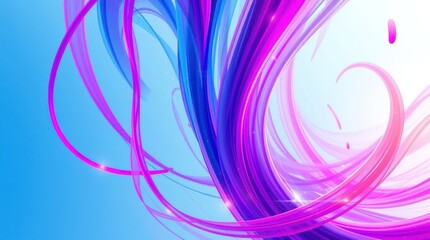 Poster - Abstract swirling vibrant blue and pink ribbons on light blue background