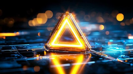 Poster - Glowing Orange Triangle in Futuristic Circuit Board Environment