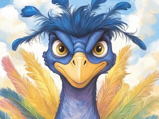 Poster - Striking digital of a captivating hybrid creature that blends the features of a peacock and a dragon surrounded by bold