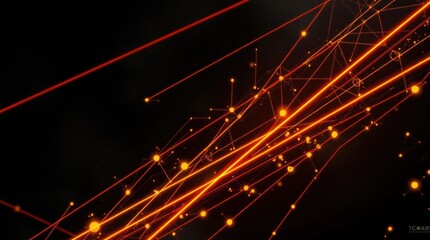 Aufkleber - Abstract artwork featuring bright orange lines and glowing dots on a black background, creating a dynamic interconnected network