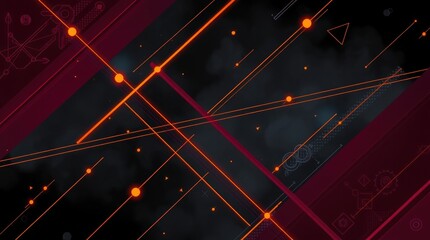 Aufkleber - Abstract dark background with glowing orange lines, red accents, and technical elements