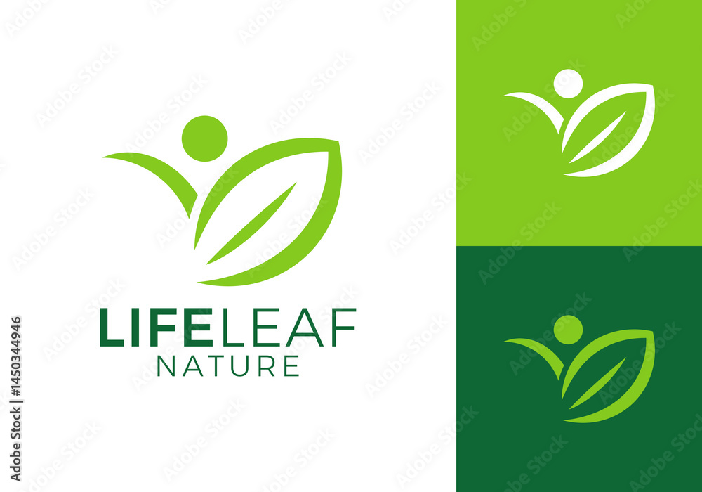 happy people with leaf nature logo vector design concept Stock Vector ...