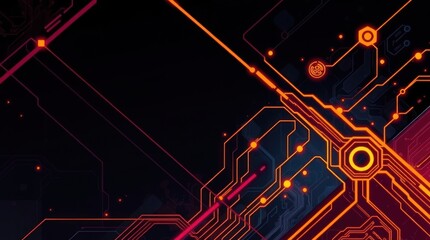 Aufkleber - Abstract digital artwork featuring glowing orange and red circuit lines on dark background