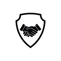 Fototapete - secure deal with handshake and shield. flat simple style trend modern shakehand logotype graphic design element isolated on white background. concept of privacy gesture or easy communication