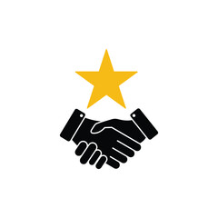 Fototapete - handshake with yellow star like partnership icon. flat simple trend gift logotype design element isolated on white background. concept of consumer crm service symbol or great deal support pictogram