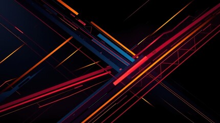 Poster - Abstract artwork featuring vibrant, intersecting lines in red, orange, and blue against a dark background