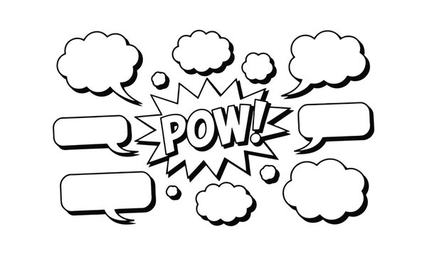 Vector illustration hand-drawn comic-style speech thought bubbles, easily scalable and editable.