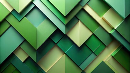 Leinwandbilder - Geometric Abstract Pattern with Green and Yellow Hues, Interlocking Shapes Create a Dynamic Visual Composition