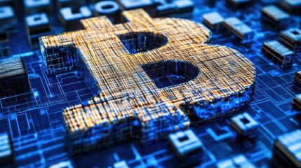Poster - Golden cryptocurrency symbol on circuit board