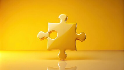 Aufkleber - A single golden puzzle piece sits on a yellow surface, reflecting the light and highlighting its shape.